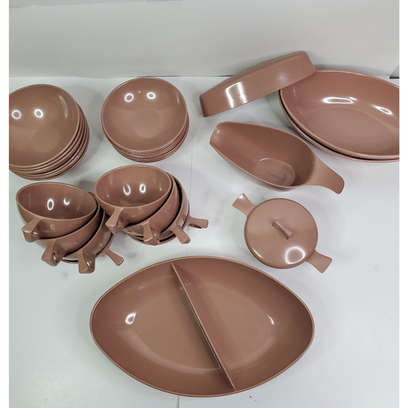 Vintage MCM Melamine Dishes Mauve Melmac marked and unmarked lot of 30-read - Picture 2 of 12